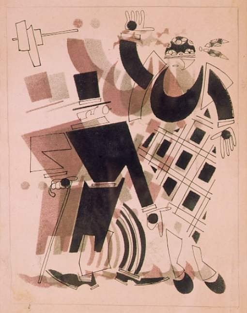 Der alte Bourgeois im Frack und die Ladeninhaberin. Eine offene Rechnung von Wladimir Wassiljewitsch Lebedew, 1925.