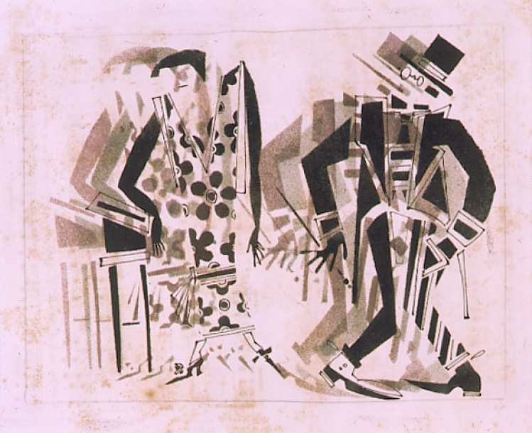 Der Hotelportier in Livree begegnet der Dame im Blumenkleid von Wladimir Wassiljewitsch Lebedew, c. 1925.