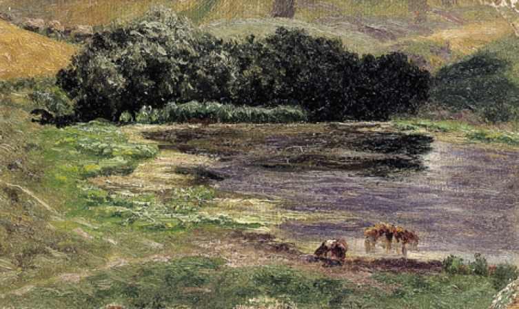 Pferde auf der Weide am Seeufer von Nikolai Alexandrovich Sergeyev.