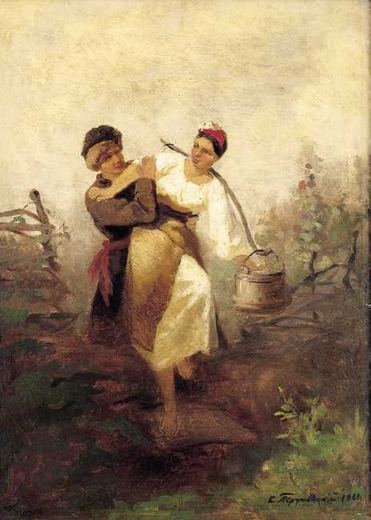 Junge Frau, die Wasser trägt von Konstantin Alexandrovich Trutovsky, 1861.