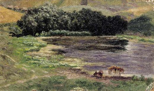 Pferde auf der Weide am Seeufer von Nikolai Alexandrovich Sergeyev.