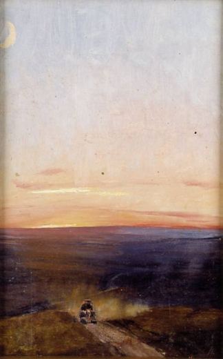 Sonnenuntergang mit Mond von Nikolai Nikanorowitsch Dubowskoi, 1891.